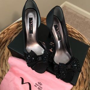Black Satin Nina Heels